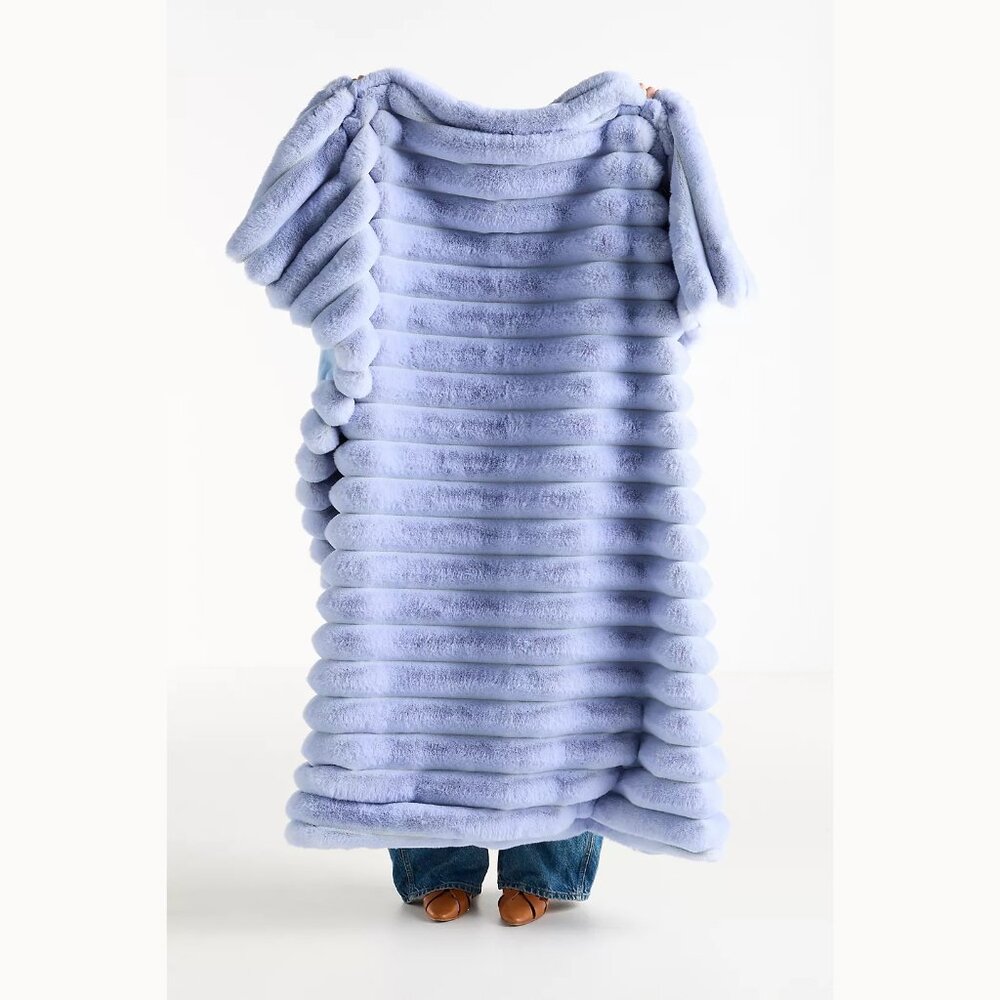 NEW Tipped Puffer Faux Fur Throw Blanket - 60 x 70 - Sky, By Anthropologie